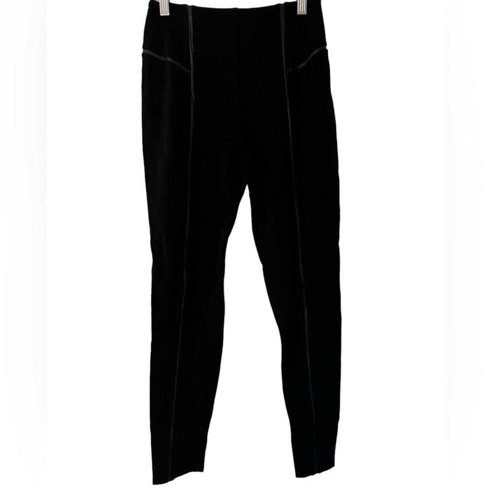 LYSSE Black Knit Faux-Leather Trim leggings Sz Small